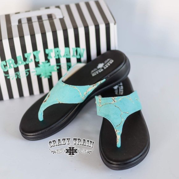 LAST ONE! Size 6 Turquoise Stone-veined Sandals - Picture 1 of 1
